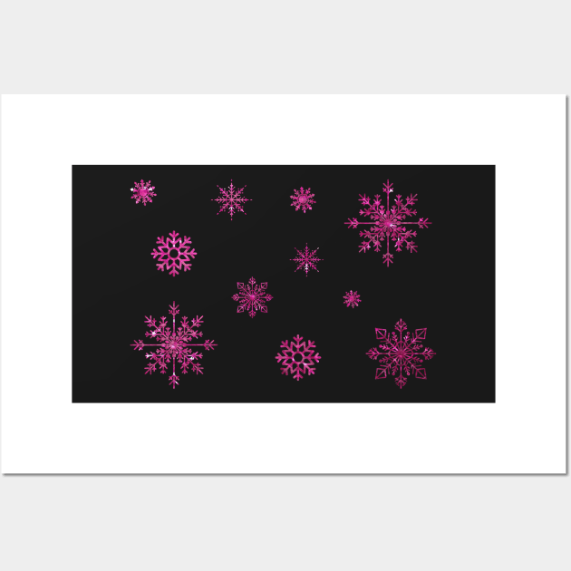 Hot Pink Faux Glitter Snowflakes Wall Art by Felicity-K